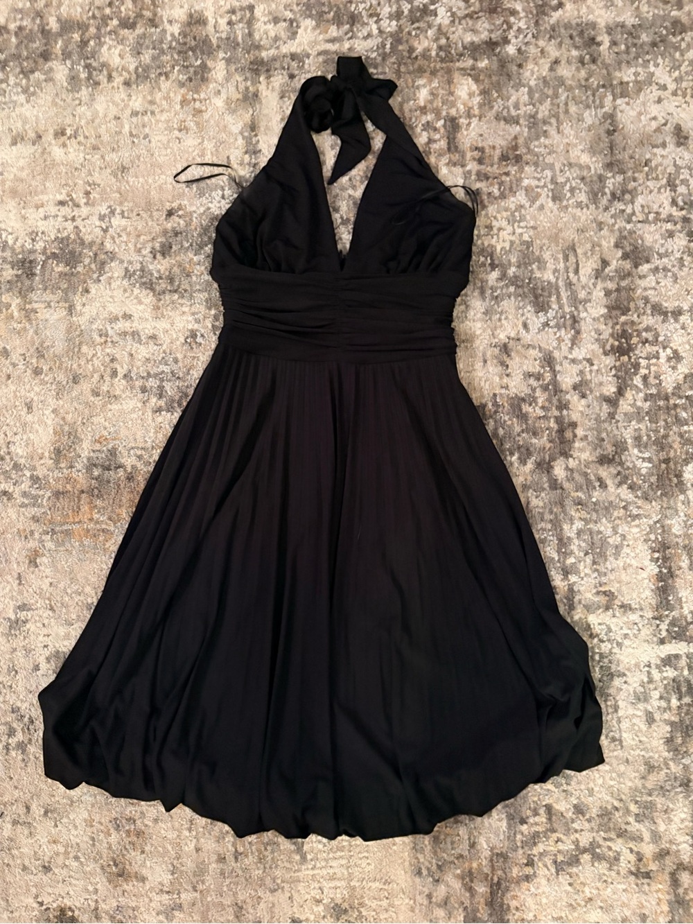 Mary L Couture Black Halter V-Neck Midi Dress